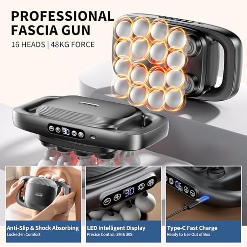 16 Head Massage Gun Deep Tissue, Gift for Husband 2026 Upgrade 48KG Force, 3 Modes & 30 Intensities, Quiet Portable with Dual Safety Protection for Neck Back Legs Waist Pain Relief - Image 2