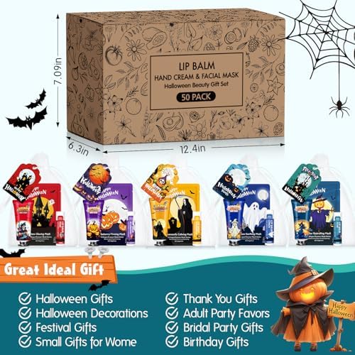 50 Pack Halloween Hand Cream, Facial Mask and Lip Balm Set, Halloween Gifts - Image 5