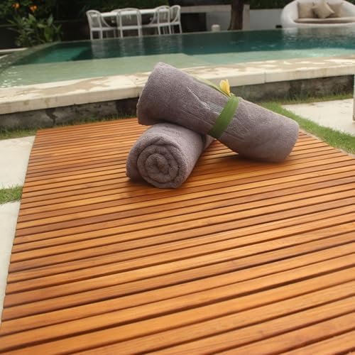 Nordic Teak 100% Solid Teak Wood String Mat - Indoor and Outdoor Use - Non-Slip Wooden Platform for Sauna, Pool, Hot Tub Flooring Decor and Protector (Oiled Finish, 59" x 35") - Image 2