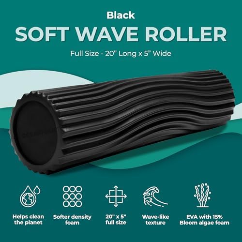 Oceanfoam Soft Tidal Roller (Black) - Low Density Foam Roller for Physical Therapy, Back Pain, Excercise & Stretching - Wave Textured - Yoga, Athletics, & Wellness - Full Size, 20" x 5" - Image 2