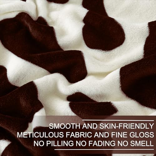 Richave Fleece Cow Print Blanket for All Season - Premium Lightweight Anti-Static Brown and Ivory King Size Blankets Plush Gift for Daughter Mom, Bedroom Decor 90" x 108"(Brown Cow) - Image 5