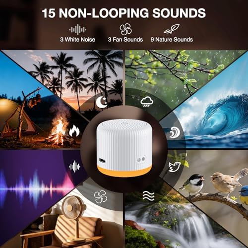 LEICEX Portable Sound Machine,Travel Sound Machine with Light,15 Non-Looping Sound Timer and Memory Play, Mini White Noise Machine for Sleeping Office Privacy Travel Gift - Image 2