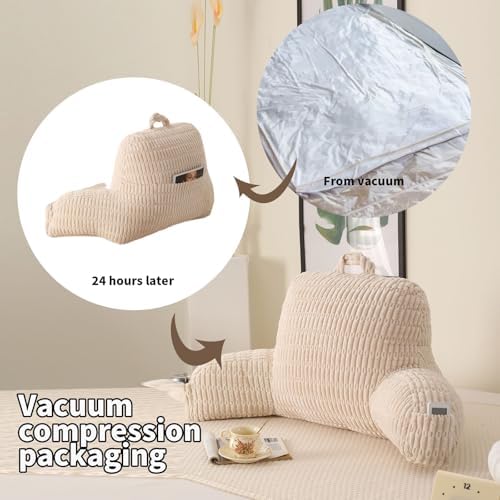 Large Reading Pillow for Sitting Up with Arms,White Corduroy - Image 4