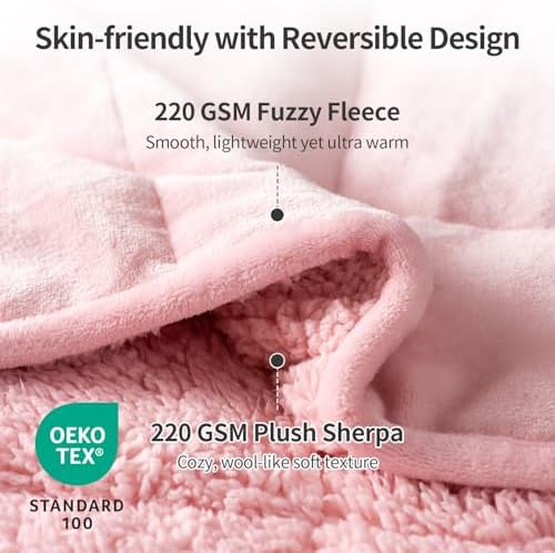 Uttermara Sherpa Fleece Weighted Blanket 12 lbs for Adult, Unicolor Ultra-Soft Fleece and Sherpa, Dual Sided Cozy Plush Blanket for Sofa Bed, 48 x 72 inches, Pink - Image 2