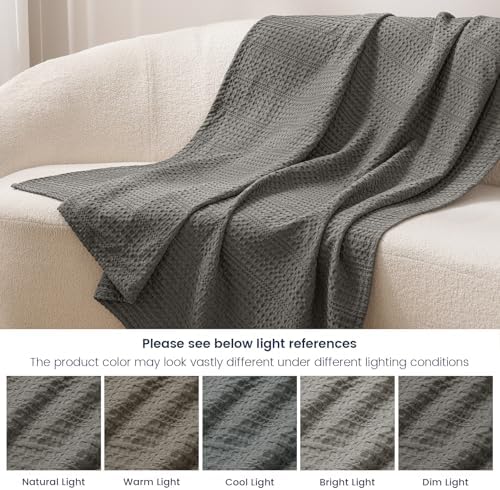 PHF Lightweight Waffle Weave Blanket Queen Size 90"x 90", Soft Woven Summer Blanket for Hot Sleepers - Aesthetic Home Decor for Couch Bed Sofa, Pet Friendly, Grey - Image 5
