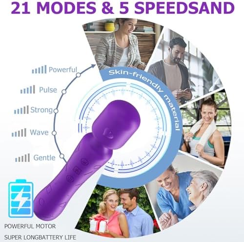 Amoreaux Handheld Massager for Back Muscle Relief – Ergonomic, 21 Modes & 5 Speeds, Ultra-Quiet ≤40dB for Office/Travel, IP65 Waterproof, 90-Min Battery USB-C– Back, Neck, Shoulder, Arm, Foot (Purple) - Image 3