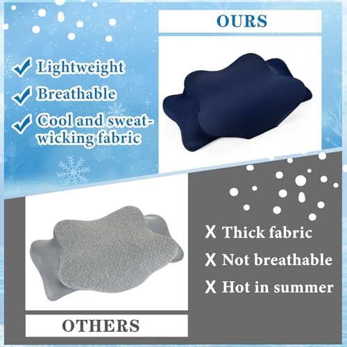 Hahafelt Cooling Cervical Pillowcase Cover with Envelope Closure (Only Pillow Case) Ergonomic Neck Pillowcase Smooth Soft Cool Pillow Cover for Side Back Stomach Sleepers(Dark Blue,Standard Size) - Image 3