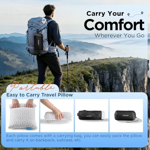 Cooling Pillow Camping Size 1 Pack, Adjustable Bed Pillows for Sleeping, Small Shredded Memory Foam Pillow for Backpacking Hiking, Airplane, Medium Firm Camping Travel Pillow with Washable Cover - Image 6