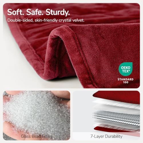 Weighted Lap Blanket for Adults, 7 lbs 41" x 53", Leaf Pattern, Burgundy - Image 5