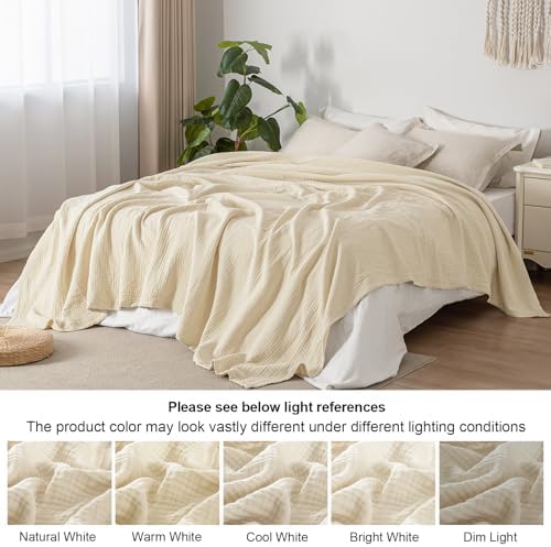 PHF 100% Cotton Muslin Blanket Twin XL Size 66"x90", 4-Layer Lightweight Gauze Throw, Breathable Cloud-Soft Minimalist Blanket for Bed, Couch, Camping & Baby, Beige/Short Bread, Ideal Gift - Image 5