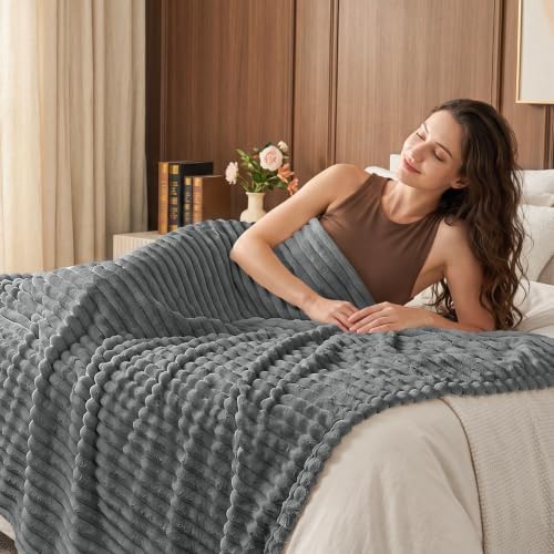 BEDELITE Ribbed Twin Blanket for Couch & Bed, Grey, 66"x90" - Image 2