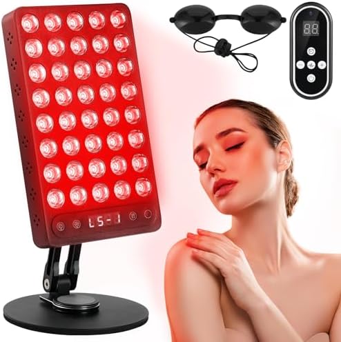 Red Light Therapy, 40 LEDs 660nm Red 850nm Near Infrared Light with Timer, High Power Panel Lamp Device for Body, Skin, Face, Recovery, Improve Sleep (Black) by Unknown