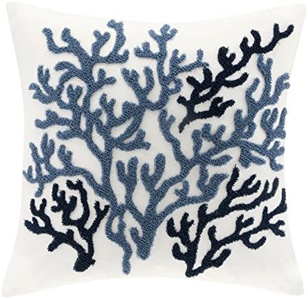 Harbor House Modern Design Decorative Pillow Hypoallergenic Sofa Cushion Lumbar, Back Support, Square 18" x 18", Beach House, Cotton Coastal Blue by HarborHouse