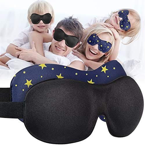 Cute Eye Mask Sleep Mask for Men Women Kids,2 Pack 3D Contoured Cup Sleeping Mask & Blindfold, Concave Molded Night Sleep Mask, Block Out Light (Stars &Black, 2 Count (Pack of 1)) by AMAZKER