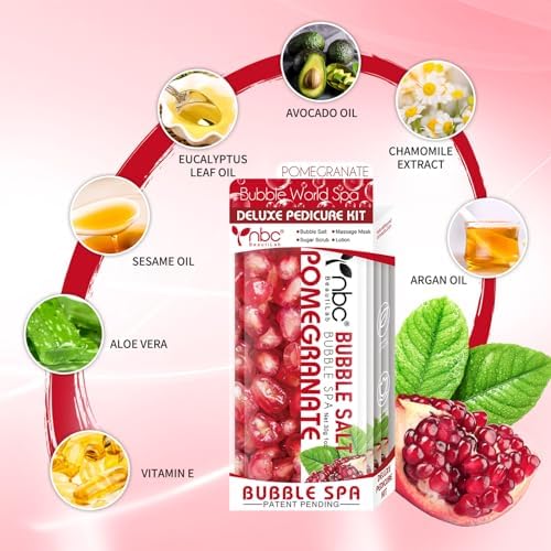Pedicure Kit Foot Soak Set: Bubble Salt, Sugar Scrub, Massage Mask, Massage Lotion in a Box, 4 Step Foot Spa Kit for Dry Feet,Tired Feet (1 Set Pomegranate) - Image 4