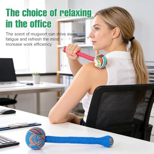 2PCS Herbal Wormwood Lymphatic Drainage Anti Slip Manual Massage Hammer Longer Handle Back Massager for Shoulder, Neck & Muscle Pain Relief (Rose Red/Dark Blue) - Image 6
