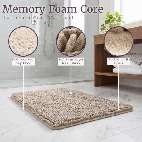 Home Windsor 2 Piece Memory Foam Shag Bath Mat - Ivory - Image 3