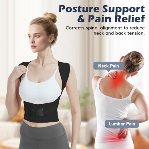 Posture Corrector for Women & Men, Full Back Brace Support with Adjustable Shoulder Straightener, Lower & Upper Back Pain Relief - Scoliosis, Hunchback, Spine Corrector (Black, Small) - Image 4