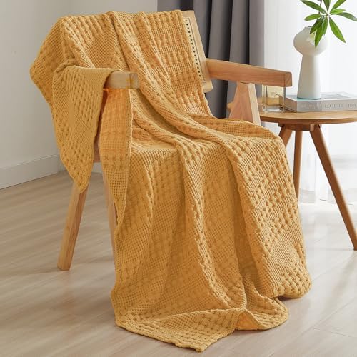 PHF Lightweight 100% Cotton Waffle Throw Blanket for Couch, Pumpkin Orange by PHF