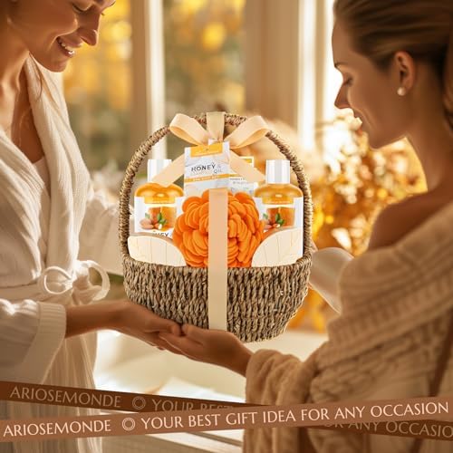 Bath Spa Gift Basket, Honey Almond 8pcs Bath & Body Gift Set for Women - Image 6