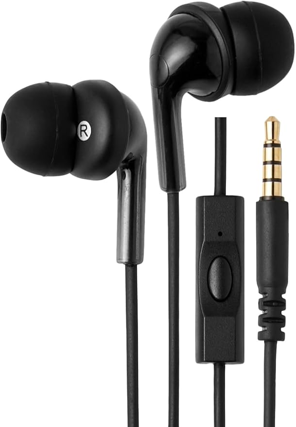 Amazon Basics Wired Earbuds with Microphone, In-Ear Headphones, 3.5mm Jack, High Definition Sound, Secure Fit, 4.2 ft Cable, S/M/L Ear Tips, Black by AmazonBasics