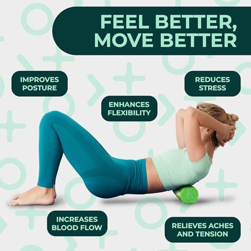 Deep Recovery Yoga Foam Roller for Physical Therapy & Exercise – Green Back Roller for Back Pain, Legs, and Shoulders, 12in x 4in Travel Size – Deep Tissue Massage for Myofascial Release - Image 4