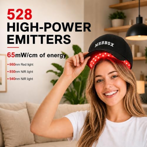 Red Light Therapy for Hair Growth,528 Total Light Emitters,Full-Scalp Coverage,Laser Hair Growth Cap for Men & Women,Black - Image 4