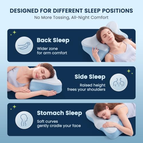 Sweetcrispy Queen Cervical Pillow for Neck and Shoulder - Ergonomic Memory Foam Pillows, Contour Side Sleeper for Adults, Cooling Orthopedic Neck Support for Back Stomach Sleepers, Blue - Image 4