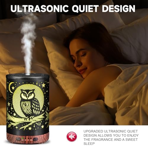 Essential Oil Diffuser 120ML Metal Aromatherapy Diffuser with Timer, Cool Mist Humidifier with Auto Shut-Off & 7 Color Lights for Home Office Spa (Owl) - Image 4