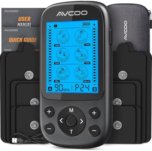AVCOO 3-in-1 TENS Unit Muscle Stimulator for Pain Relief, 24 Modes, EVA Bag by AVCOO