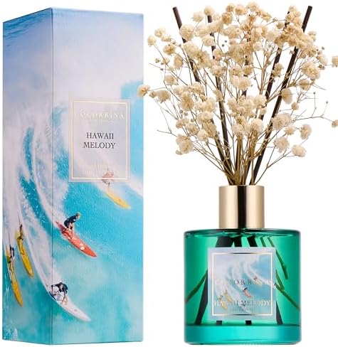 COCORRÍNA Reed Diffuser - Hawaii Melody 6.7 Fl.oz Reed Diffuser Set with 8 Sticks & Preserved Baby's Breath, Reed Diffuser for Home Bathroom Shelf Decor by COCORR%C3%8DNA