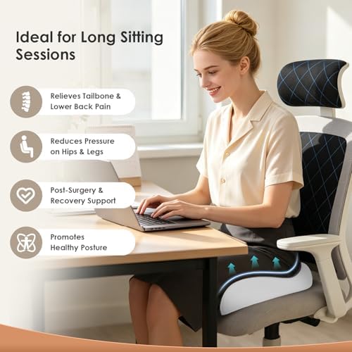 FLORICH Upgrade Large Car Seat Cushion for Long Sitting, Ergonomic Memory Foam Driving Seat Cushion for Back & Sciatica Pain Relief, Non-Slip Washable Seat Cushion for Car, Driver, Office-Gray - Image 2