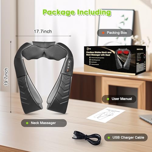 UFFAE Cordless Shiatsu Neck and Back Massager with Heat, Electric Deep Tissue Kneading Neck and Shoulder Massage, Best Gifts for Women Men Mom Dad Mothers Fathers Day Birthday Gift, Black (Cordless - Image 7