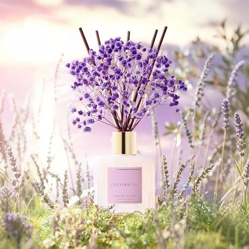 COCORRÍNA Reed Diffuser - Lavender Garden 6.7 Fl.oz Reed Diffuser Set with Sticks & Preserved Baby's Breath, Reed Diffuser for Home Bathroom Shelf Decor - Image 4