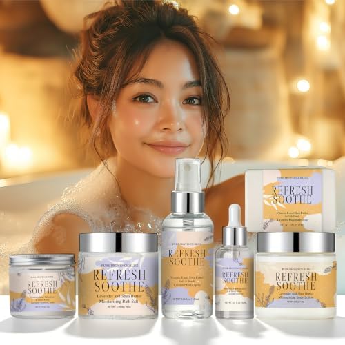 Spa Gift Set for Women, 6Pcs Lavender Bath Gift Set Home Spa Kit with Bath Salts Body Butter Shower Gel Essential Oil Candle Soap Self Care Gifts for Her Birthday Mother's Day Christmas - Image 6