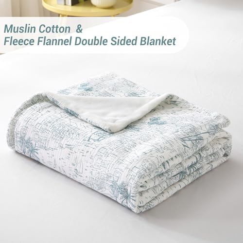 Viviland Cotton Blanket Muslin Blankets for Adult Reversible Flannel, Gifts for Women, Cozy and Soft for All Seasons, Home Decor Throw for Sofa, Chair, Coastal Toile, 50x70 inches - Image 4