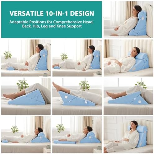 Bedluxe Adjustable 4pcs Bed Wedge Pillow Set, Memory Foam Wedges Pillow Post Surgery for Back, Neck, Leg Pain Relief, Pillows Wedge for Sleeping, Sitting up in Bed, Acid Reflux and GERD, Light Blue - Image 4