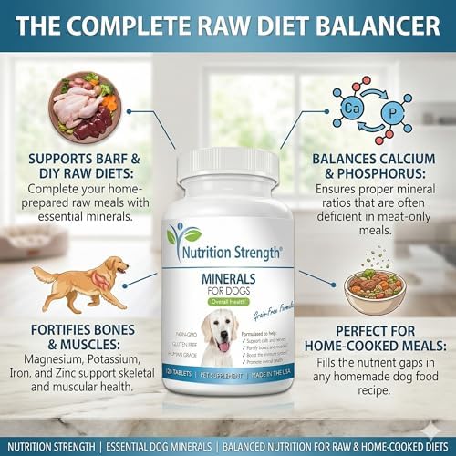 Dog Minerals & Electrolytes - Essential Raw Diet Balancer & Senior Dog Vitality Support - Calcium, Magnesium, Zinc, Iron & Selenium for Bone, Muscle & Nerve Health - 120 Tablets - Image 3