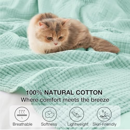 100% Cotton Muslin Blanket King 108" x 90", Breathable and Lightweight Cotton Throw Blanket for Bed, Soft Cooling Summer Gauze Blanket for Adults All Season, Mint - Image 4