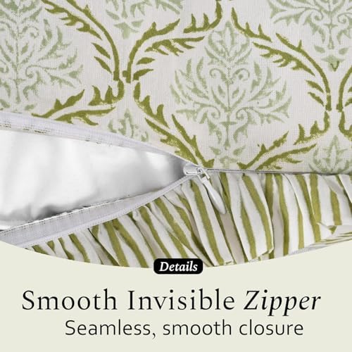 CPC Fern Regal Hand Block Print 100% Cotton Ruffle Throw Pillow Cover 24x24 inch with Hidden Zipper Decorative for Couch, Bed, Sofa, Farmhouse, Cottagecore Decor Gift Christmas Fall Thanksgiving - Image 6