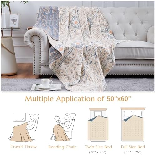 jinchan 100% Cotton Muslin Blanket Twin Boho Blanket 50x60 Orange Multi - Image 5