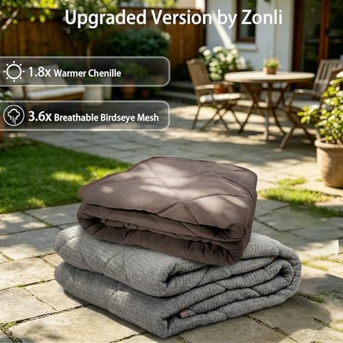 ZonLi 15lbs Weighted Blanket for Adults Sleeping, Double-Sided All Season Reversible 75D Cooling Mesh & Warm Ribbed Microfiber, 48"x72" Grey, Machine Washable - Image 2