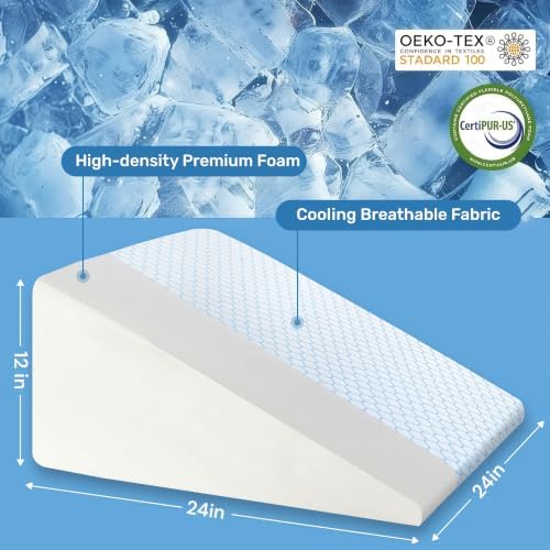 puredown® 12" Bed Wedge Pillow, Cooling Wedge Pillows for Headboard, Pillow Wedge for Nighttime Acid Reflux, Lumbar & Back Support, Leg Elevation Therapy, Snore Reduction Aid.Blue - Image 2
