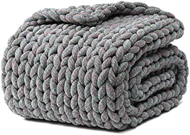 YnM Chenille Weighted Blanket, Handmade Chunky Knitted Design, Soft and Cozy, Temperature Regulating and Breathable, Machine Washable Throw for Sleep or Home Decor (Red Blue, 50x60 Inch, 10lbs) by YNM