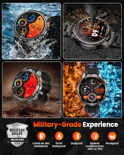 Military Smartwatch for Men 1000mAh Fitness Tracker Rugged Men Watch 2Bands - Image 2