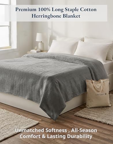 LANE LINEN Queen 100% Cotton Blanket, 350 GSM Medium Weight - Image 5