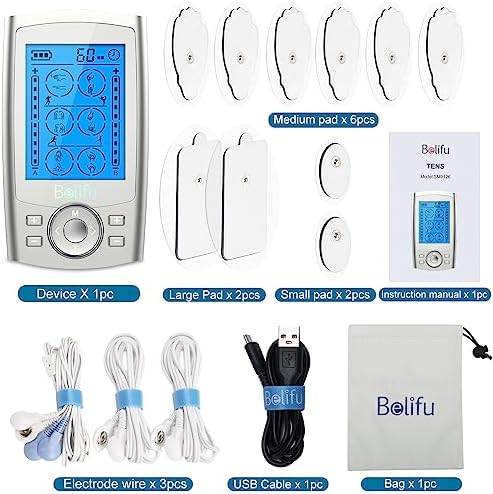 Belifu Dual Channel TENS EMS Unit 24 Modes Muscle Stimulator for Pain Relief Therapy, Electronic Pulse Massager Muscle Massager with 10 Pads, Dust-Proof Drawstring Storage Bag, Fastening Cable Ties - Image 6