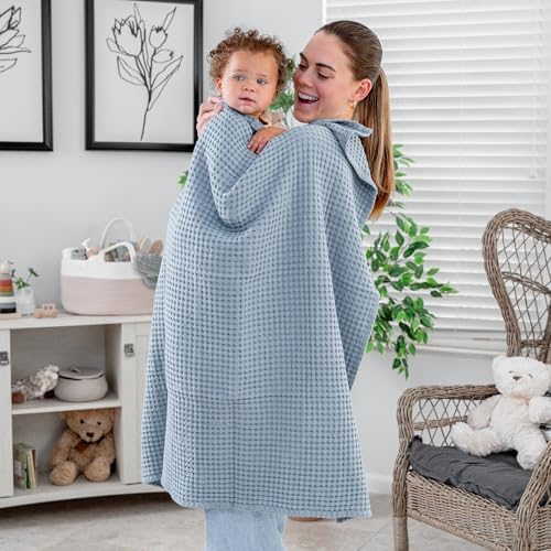 Comfy Cubs Waffle Weave Baby Blanket - 40” x 40” Cotton Blanket with Textured Design - Lightweight Swaddle for Bed, Crib, Stroller, or Couch - Soft Cover for Toddlers, Boys & Girls - Pacific Blue - Image 6