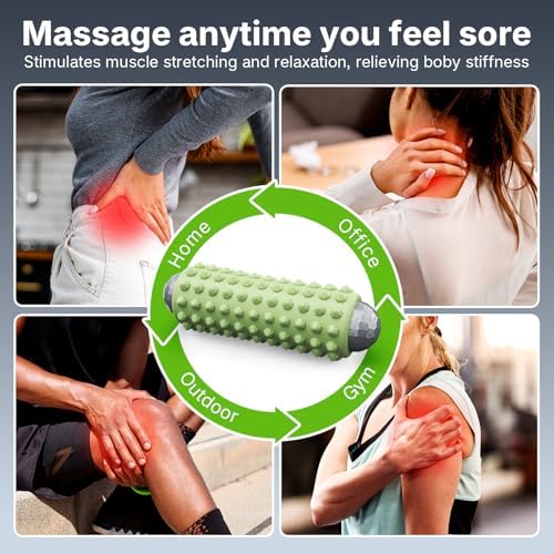 Mini Electric Massage Roller 4 Speeds Vibrating Massage Ball, 2-in-1 Portable Muscle Massager Gun & Roller for Muscle Relief, Detachable Heads, Rechargeable, For Fitness, Office, Travel (Green) - Image 6