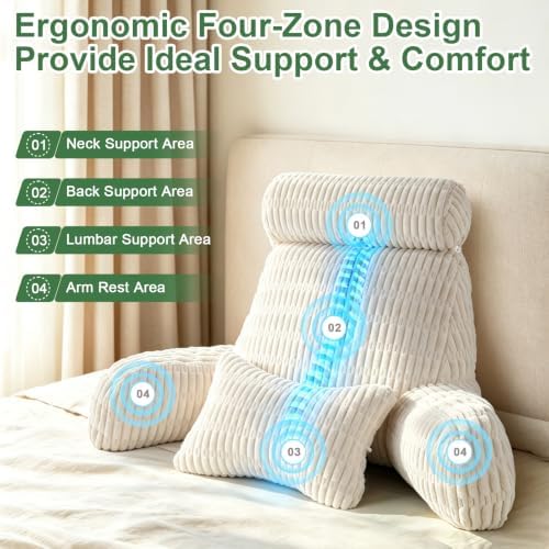 Reading Pillow for Bed,Sit Up Pillow for Bed,Husband Pillow(White,Standard) - Image 6